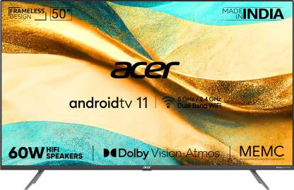 Acer 127 cm (50 inch) Ultra HD (4K) LED Smart Android TV with Android 11, Dolby Vision-Atmos, 60W HiFi Speakers  (AR50AR2851UDPRO)