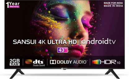 Sansui 109 cm (43 inch) Ultra HD (4K) LED Smart Android TV with Dolby Audio and DTS (Mystique Black)  (JSW43ASUHD)