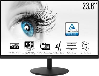 MSI 24 inch Full HD IPS Panel with TUV Certified Eye Care Technology, VESA Mountable, Flicker Free, Anti-Glare Monitor (PRO MP242)  (Response Time: 5 ms, 60 Hz Refresh Rate)
