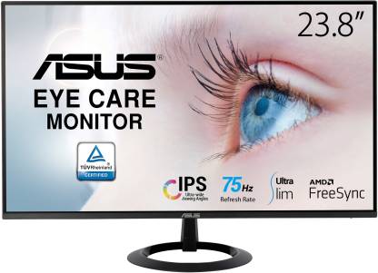 ASUS Eyecare 23.8 inch Full HD LED Backlit IPS Panel with TUV Certified Flicker Free & Low Blue Light UltraSlim Monitor (VZ24EHE)  (AMD Free Sync, Response Time: 1 ms, 75 Hz Refresh Rate)
