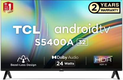 TCL 80.04 cm (32 inch) HD Ready LED Smart Android TV with Bezel Less & Extra Brightness  (32S5400A)