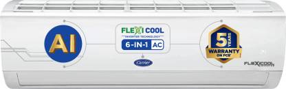 CARRIER Convertible 6-in-1 Cooling 2023 Model 1.5 Ton 5 Star Split AI Flexicool Inverter Dual Filtration with HD & PM 2.5 Filter AC  - White