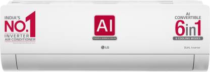 LG AI Convertible 6-in-1 Cooling 2023 Model 1 Ton 5 Star Split AI Dual Inverter 4 Way Swing, HD Filter with Anti-Virus Protection AC  - White