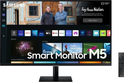 SAMSUNG M5 27 inch Full HD VA Panel with embedded TV Apps, PC-less productivity with Samsung DeX, Office 365, Google Duo app, and IoT Hub, Built-in Speakers, Ultrawide Game View Smart Monitor (LS27CM500EWXXL/LS27BM500EWXXL)  (Response Time: 4 ms, 60 Hz Refresh Rate)