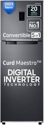 SAMSUNG 291 L Frost Free Double Door 2 Star Convertible Refrigerator with Curd Maestro,Digital Inverter  (Luxe Black, RT34C4622BX/HL)