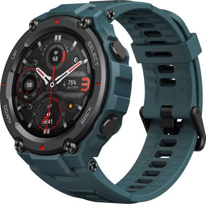 AMAZFIT T rex Pro 1.3HD AMOLED with advanced GPS & 10ATM water resistance Smartwatch  (Blue Strap, Regular)