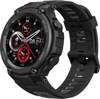 AMAZFIT T rex Pro 1.3HD AMOLED with advanced GPS & 10ATM water resistance Smartwatch  (Black Strap, Regular)