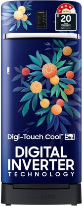 SAMSUNG 215 L Direct Cool Single Door 4 Star Refrigerator with Base Drawer with Digi-Touch Cool, Digital Inverter  (Orange Blossom Blue, RR23C2F24NK/HL)