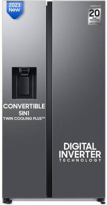SAMSUNG 633 L Frost Free Side by Side Refrigerator with Water Dispenser Smart Conversion 5In1 and WiFi Embedded  (Refined Inox, RS78CG8543S9HL)