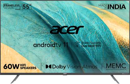 acer 139 cm (55 inch) Ultra HD (4K) LED Smart Android TV with Android 11, Dolby Vision-Atmos, 60W HiFi Speakers  (AR55AR2851UDPRO)