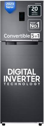 SAMSUNG 322 L Frost Free Double Door 2 Star Convertible Refrigerator with Digital Inverter  (Luxe Black, RT37C4512BX/HL)