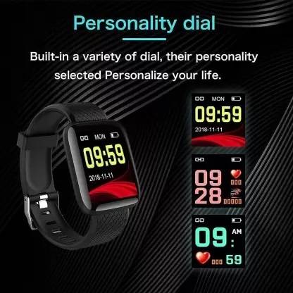 Wescon Stylish ID116 smart wristwatch Smartwatch (Black Strap, Free)
