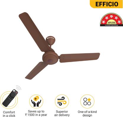Atomberg Efficio 5 star BEE Rated 5 Star 1200 mm BLDC Motor with Remote 3 Blade Ceiling Fan (Brown, Pack of 1)