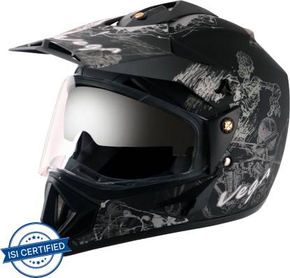 VEGA Off Road D/V Sketch Motorbike Helmet  (Dull Black, Silver)