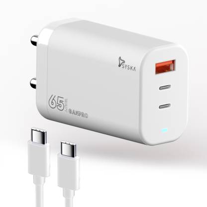 Syska 65 W 3.25 A Multiport Mobile Charger with Detachable Cable  (White, Cable Included)