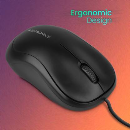 ZEBRONICS Comfort Wired Optical Mouse (USB 2.0, Black)