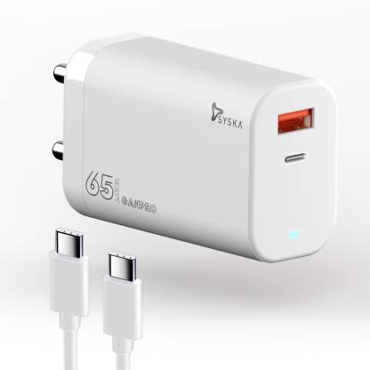 Syska 65 W 3.25 A Multiport Mobile Charger with Detachable Cable  (White, Cable Included)