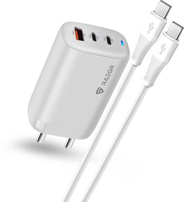 RAEGR 65 W GaN 3.25 A Multiport Mobile Charger with Detachable Cable  (White, Cable Included)