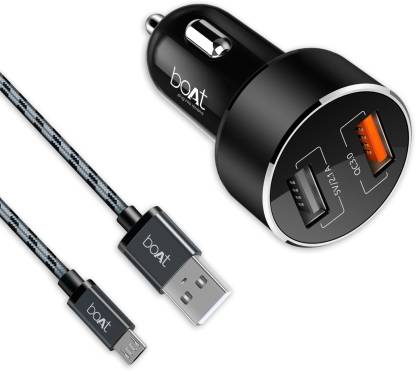 boAt 15 W Qualcomm 3.0 Turbo Car Charger  (Black, With USB Cable)
