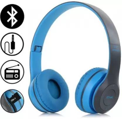 Uborn P47 Wireless Bluetooth Headphones 5.0+EDR with Volume Control, HD Sound and Bass Bluetooth Headset  (Blue, On the Ear)