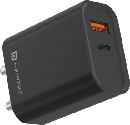 Portronics 20 W 3 A Mobile Charger  (Black)