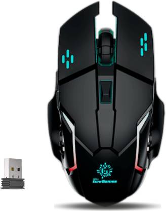 RPM Euro Games Rechargeable - 500 mAh Battery | Upto 3200 DPI | 6 Buttons | Backlit RGB Wireless Optical Gaming Mouse  (2.4GHz Wireless, Black)