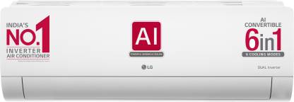 LG AI Convertible 6-in-1 Cooling 2023 Model 2 Ton 3 Star Split Inverter 4 Way Swing, HD Filter with Anti-Virus Protection AC - White  (RS-Q24ENXE, Copper Condenser)