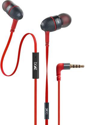 boAt BassHeads 220 Wired Headset  (Red, In the Ear)