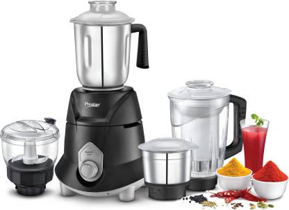 Prestige 42540 Hyperius 750 W Mixer Grinder With Atta Kneading and Veggie Chopping Function, Strong and Durable body, High Power Mixer Grinder (4 Jars, Black)