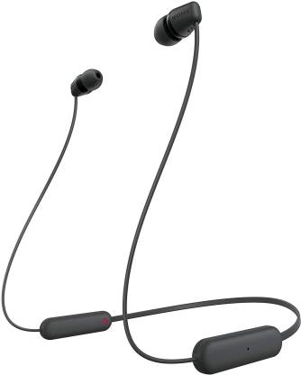 SONY WI-C100 with 25 Hours Battery Life Bluetooth Headset  (Black, In the Ear)