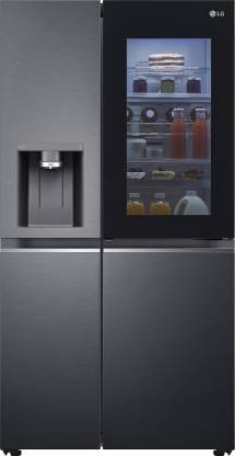 LG 674 L Frost Free Side by Side Refrigerator with Inverter Linear ThinQ (Wi-fi) InstaView Door-in-Door ,Door Cooling+, Hygiene Fresh+,Water and Ice Dispenser with UV Nano  (Matte Black, GC-X257CQES)
