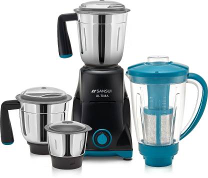 Sansui Ultima Pro Home 750 W Juicer Mixer Grinder with 1 year extended warranty (4 Jars, Black, Blue)