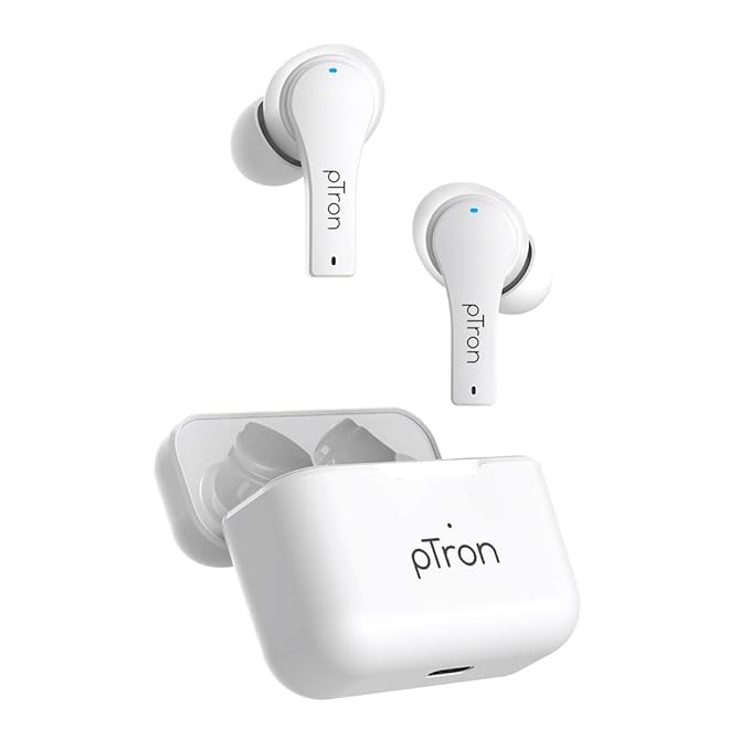 PTron Bassbuds Tango ENC Bluetooth Truly Wireless in Ear Earbuds with mic, Movie Mode, 40Hrs Playtime, Bluetooth Headphones 5.1, Deep Bass, Touch Control TWS Earbuds & Type-C Fast Charging (White)