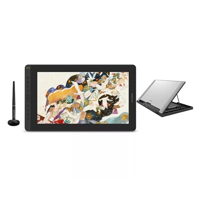 HUION KAMVAS 16 (2021)Graphic Pen Display Tablet,Full Laminated & Anti-Glare,Support-MacOS,Windows,Android|PW517 Battery-Free Stylus|Pressure Sensitivity- 8192|15.6 Inch(Tilt Adjustable Stand) – Black