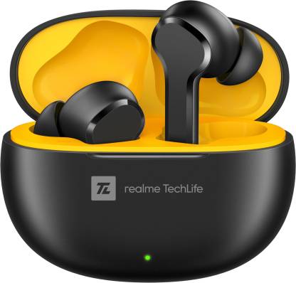 realme Techlife Buds T100 with up to 28 Hours Playback & AI ENC for Calls Bluetooth Headset  (Black, True Wireless)