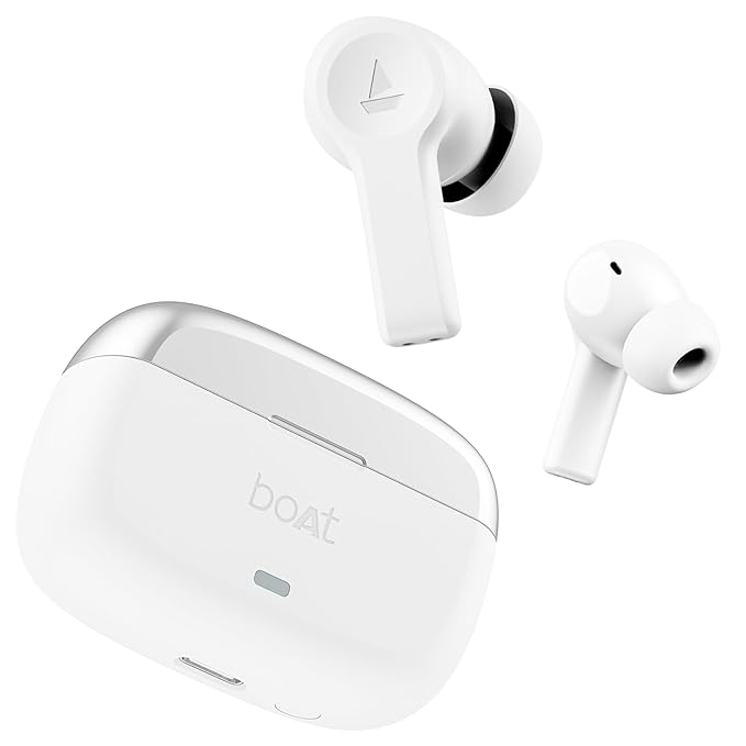 boAt Airdopes Flex 454 ANC w/32dB ANC, Multi Point Connectivity & Smart Features Bluetooth Headset  (Zinc White, True Wireless)